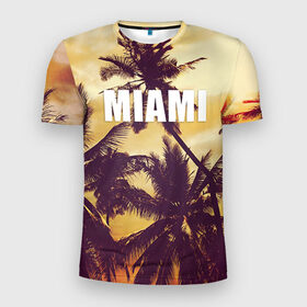 Мужская футболка 3D спортивная с принтом MIAMI в Екатеринбурге, 100% полиэстер с улучшенными характеристиками | приталенный силуэт, круглая горловина, широкие плечи, сужается к линии бедра | miami | лето | майами | маями | океан | отдых | пальмы | пляж | серф