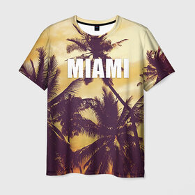 Мужская футболка 3D с принтом MIAMI в Екатеринбурге, 100% полиэфир | прямой крой, круглый вырез горловины, длина до линии бедер | Тематика изображения на принте: miami | лето | майами | маями | океан | отдых | пальмы | пляж | серф