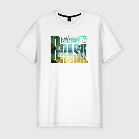 Мужская футболка премиум с принтом Бразилия в Екатеринбурге, 92% хлопок, 8% лайкра | приталенный силуэт, круглый вырез ворота, длина до линии бедра, короткий рукав | brasil | бразилия | море | океан | пальмы | пляж