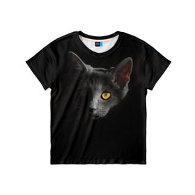 Детская футболка 3D с принтом Кошачий взгляд в Екатеринбурге, 100% гипоаллергенный полиэфир | прямой крой, круглый вырез горловины, длина до линии бедер, чуть спущенное плечо, ткань немного тянется | глаз | киска | кот | котёнок | кошка | прикольные картинки | темнота | тьма
