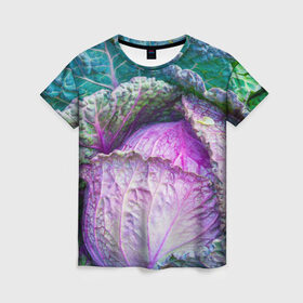 Женская футболка 3D с принтом Капуста в Екатеринбурге, 100% полиэфир ( синтетическое хлопкоподобное полотно) | прямой крой, круглый вырез горловины, длина до линии бедер | дача | еда | зелень | капуста | овощи | огород | растения | цветная капуста
