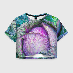 Женская футболка 3D укороченная с принтом Капуста в Екатеринбурге, 100% полиэстер | круглая горловина, длина футболки до линии талии, рукава с отворотами | дача | еда | зелень | капуста | овощи | огород | растения | цветная капуста