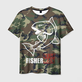 Мужская футболка 3D с принтом Лучший рыбак в Екатеринбурге, 100% полиэфир | прямой крой, круглый вырез горловины, длина до линии бедер | Тематика изображения на принте: best fisherman | camouflage | fish | fishing | man | камуфляж | лучший рыбак | мужчина | рыба | рыбалка