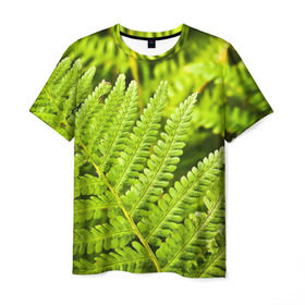 Мужская футболка 3D с принтом Папоротник в Екатеринбурге, 100% полиэфир | прямой крой, круглый вырез горловины, длина до линии бедер | Тематика изображения на принте: ботаника | зелень | листья | папоротник | природа | растения | цветок