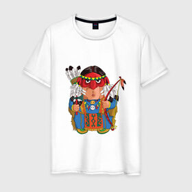 Мужская футболка хлопок с принтом Забавные Индейцы 7 в Екатеринбурге, 100% хлопок | прямой крой, круглый вырез горловины, длина до линии бедер, слегка спущенное плечо. | 