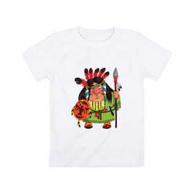 Детская футболка хлопок с принтом Забавные Индейцы 8 в Екатеринбурге, 100% хлопок | круглый вырез горловины, полуприлегающий силуэт, длина до линии бедер | Тематика изображения на принте: апачи | вождь | воин | животные | запад | канада | лидер | лицо | северная | смешные | талисман | цвет
