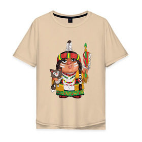 Мужская футболка хлопок Oversize с принтом Забавные Индейцы 9 в Екатеринбурге, 100% хлопок | свободный крой, круглый ворот, “спинка” длиннее передней части | апачи | вождь | воин | животные | запад | канада | лидер | лицо | северная | смешные | талисман | цвет