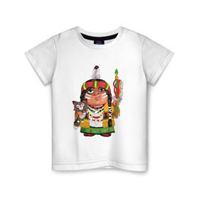 Детская футболка хлопок с принтом Забавные Индейцы 9 в Екатеринбурге, 100% хлопок | круглый вырез горловины, полуприлегающий силуэт, длина до линии бедер | апачи | вождь | воин | животные | запад | канада | лидер | лицо | северная | смешные | талисман | цвет
