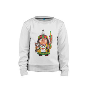 Детский свитшот хлопок с принтом Забавные Индейцы 9 в Екатеринбурге, 100% хлопок | круглый вырез горловины, эластичные манжеты, пояс и воротник | апачи | вождь | воин | животные | запад | канада | лидер | лицо | северная | смешные | талисман | цвет