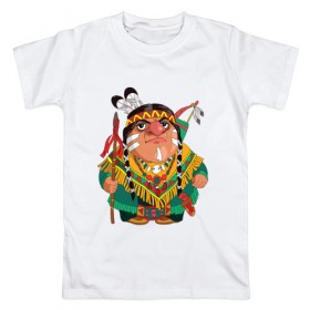 Мужская футболка хлопок с принтом Забавные Индейцы 10 в Екатеринбурге, 100% хлопок | прямой крой, круглый вырез горловины, длина до линии бедер, слегка спущенное плечо. | апачи | вождь | воин | животные | запад | канада | лидер | лицо | северная | смешные | талисман | цвет