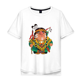 Мужская футболка хлопок Oversize с принтом Забавные Индейцы 10 в Екатеринбурге, 100% хлопок | свободный крой, круглый ворот, “спинка” длиннее передней части | Тематика изображения на принте: апачи | вождь | воин | животные | запад | канада | лидер | лицо | северная | смешные | талисман | цвет