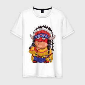 Мужская футболка хлопок с принтом Забавные Индейцы 11 в Екатеринбурге, 100% хлопок | прямой крой, круглый вырез горловины, длина до линии бедер, слегка спущенное плечо. | апачи | вождь | воин | животные | запад | канада | лидер | лицо | северная | смешные | талисман | цвет