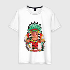 Мужская футболка хлопок с принтом Забавные Индейцы 12 в Екатеринбурге, 100% хлопок | прямой крой, круглый вырез горловины, длина до линии бедер, слегка спущенное плечо. | Тематика изображения на принте: 