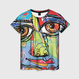 Женская футболка 3D с принтом Abstract girl graffiti в Екатеринбурге, 100% полиэфир ( синтетическое хлопкоподобное полотно) | прямой крой, круглый вырез горловины, длина до линии бедер | abstract | girl | graffiti
