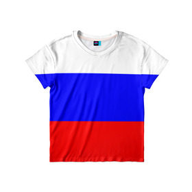 Детская футболка 3D с принтом Россия в Екатеринбурге, 100% гипоаллергенный полиэфир | прямой крой, круглый вырез горловины, длина до линии бедер, чуть спущенное плечо, ткань немного тянется | Тематика изображения на принте: народный | россия | русский | страны | триколор | флаг