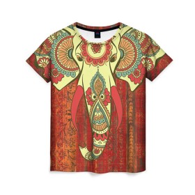 Женская футболка 3D с принтом Индия 4 в Екатеринбурге, 100% полиэфир ( синтетическое хлопкоподобное полотно) | прямой крой, круглый вырез горловины, длина до линии бедер | india | индия | индуизм | кришна | слон