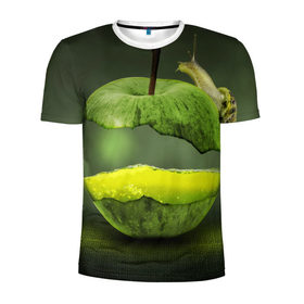 Мужская футболка 3D спортивная с принтом Яблоко в Екатеринбурге, 100% полиэстер с улучшенными характеристиками | приталенный силуэт, круглая горловина, широкие плечи, сужается к линии бедра | арт | зеленый | новые | улитка | фантастика | фрукты | яблоко