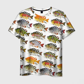 Мужская футболка 3D с принтом Рыбки в Екатеринбурге, 100% полиэфир | прямой крой, круглый вырез горловины, длина до линии бедер | bait | fish | fishing | lure | tackle | блесна | наживка | приманка | рыба | рыбалка | снасть