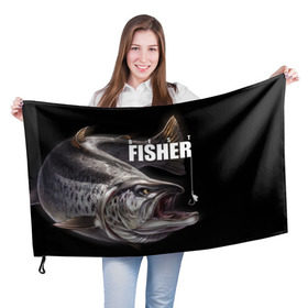 Флаг 3D с принтом Лучший рыбак в Екатеринбурге, 100% полиэстер | плотность ткани — 95 г/м2, размер — 67 х 109 см. Принт наносится с одной стороны | background | best fisherman | black | fish | fishing | sturgeon | лучший рыбак | осетр | рыба | рыбалка | фон | черный