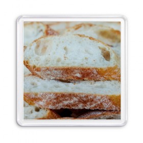 Магнит 55*55 с принтом Хлеб в Екатеринбурге, Пластик | Размер: 65*65 мм; Размер печати: 55*55 мм | Тематика изображения на принте: батон | булка | булочка | выпечка | еда | кулинария | кусочек | мука | хлеб