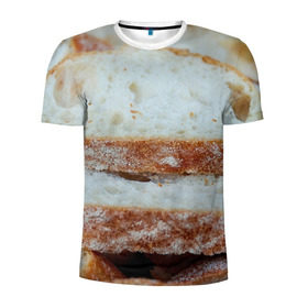 Мужская футболка 3D спортивная с принтом Хлеб в Екатеринбурге, 100% полиэстер с улучшенными характеристиками | приталенный силуэт, круглая горловина, широкие плечи, сужается к линии бедра | Тематика изображения на принте: батон | булка | булочка | выпечка | еда | кулинария | кусочек | мука | хлеб