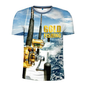 Мужская футболка 3D спортивная с принтом Золотая рыбалка в Екатеринбурге, 100% полиэстер с улучшенными характеристиками | приталенный силуэт, круглая горловина, широкие плечи, сужается к линии бедра | Тематика изображения на принте: boat | fishing rod | gold fishing | ocean | reel | rod | sea | sky | spinning | water | waves | вода | волны | золотая рыбалка | катушка | море | небо | океан | пиннинг | удилище | удочка | яхта