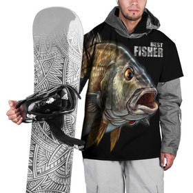 Накидка на куртку 3D с принтом Лучший рыбак в Екатеринбурге, 100% полиэстер |  | Тематика изображения на принте: background | best fisherman | black | fish | fishing | лучший рыбак | рыба | рыбалка | фон | черный