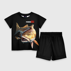 Детский костюм с шортами 3D с принтом Лучший рыбак в Екатеринбурге,  |  | background | best fisherman | black | fish | fishing | лучший рыбак | рыба | рыбалка | фон | черный