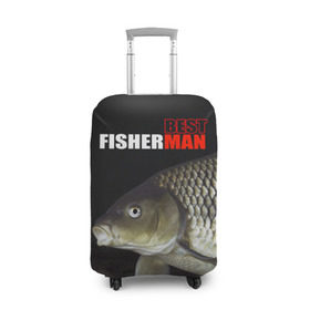Чехол для чемодана 3D с принтом Лучший рыбак в Екатеринбурге, 86% полиэфир, 14% спандекс | двустороннее нанесение принта, прорези для ручек и колес | background | best fisherman | black | fish | fishing | лещ | лучший рыбак | рыба | рыбалка | фон | черный