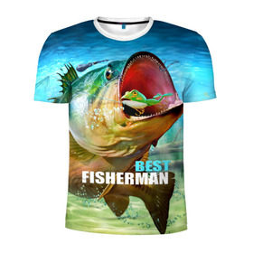 Мужская футболка 3D спортивная с принтом Лучший рыбак в Екатеринбурге, 100% полиэстер с улучшенными характеристиками | приталенный силуэт, круглая горловина, широкие плечи, сужается к линии бедра | крючок | лягушка | наживка | рыба