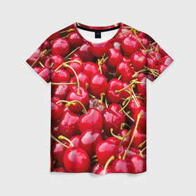 Женская футболка 3D с принтом Черешня в Екатеринбурге, 100% полиэфир ( синтетическое хлопкоподобное полотно) | прямой крой, круглый вырез горловины, длина до линии бедер | вишня | десерт | лето | сладкое | черешня | ягода
