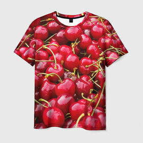 Мужская футболка 3D с принтом Черешня в Екатеринбурге, 100% полиэфир | прямой крой, круглый вырез горловины, длина до линии бедер | вишня | десерт | лето | сладкое | черешня | ягода