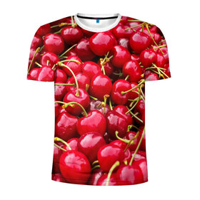 Мужская футболка 3D спортивная с принтом Черешня в Екатеринбурге, 100% полиэстер с улучшенными характеристиками | приталенный силуэт, круглая горловина, широкие плечи, сужается к линии бедра | Тематика изображения на принте: вишня | десерт | лето | сладкое | черешня | ягода