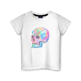 Детская футболка хлопок с принтом Psychedelic skull в Екатеринбурге, 100% хлопок | круглый вырез горловины, полуприлегающий силуэт, длина до линии бедер | пиксельный | разноцветный | точечный | череп
