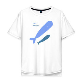 Мужская футболка хлопок Oversize с принтом Киты в Екатеринбурге, 100% хлопок | свободный крой, круглый ворот, “спинка” длиннее передней части | абстракция | арт | киты | минимализм | море | океан | рыбы