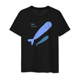 Мужская футболка хлопок с принтом Киты в Екатеринбурге, 100% хлопок | прямой крой, круглый вырез горловины, длина до линии бедер, слегка спущенное плечо. | Тематика изображения на принте: абстракция | арт | киты | минимализм | море | океан | рыбы