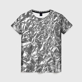 Женская футболка 3D с принтом Silver в Екатеринбурге, 100% полиэфир ( синтетическое хлопкоподобное полотно) | прямой крой, круглый вырез горловины, длина до линии бедер | silver | texture | драгоценный | металл | серебро | текстура