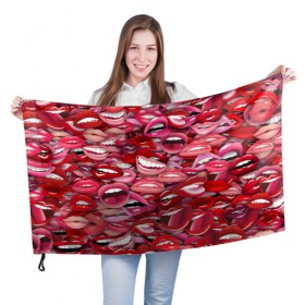 Флаг 3D с принтом Женские рты в Екатеринбурге, 100% полиэстер | плотность ткани — 95 г/м2, размер — 67 х 109 см. Принт наносится с одной стороны | губы | розовый | улыбка