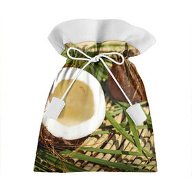 Подарочный 3D мешок с принтом Кокос в Екатеринбурге, 100% полиэстер | Размер: 29*39 см | бамбук | белый | еда | зеленый | кокос | лето | листья | орех | природа | продукты
