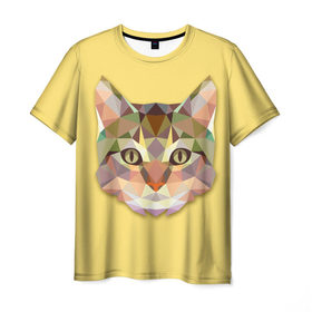 Мужская футболка 3D с принтом Triangle cat в Екатеринбурге, 100% полиэфир | прямой крой, круглый вырез горловины, длина до линии бедер | abstract | cat | triangle cat | кот