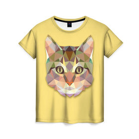 Женская футболка 3D с принтом Triangle cat в Екатеринбурге, 100% полиэфир ( синтетическое хлопкоподобное полотно) | прямой крой, круглый вырез горловины, длина до линии бедер | abstract | cat | triangle cat | кот
