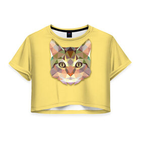 Женская футболка 3D укороченная с принтом Triangle cat в Екатеринбурге, 100% полиэстер | круглая горловина, длина футболки до линии талии, рукава с отворотами | abstract | cat | triangle cat | кот
