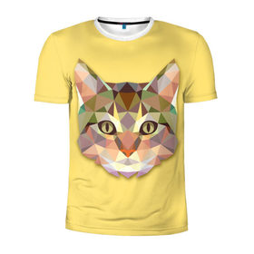 Мужская футболка 3D спортивная с принтом Triangle cat в Екатеринбурге, 100% полиэстер с улучшенными характеристиками | приталенный силуэт, круглая горловина, широкие плечи, сужается к линии бедра | abstract | cat | triangle cat | кот