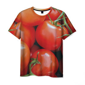 Мужская футболка 3D с принтом Томаты в Екатеринбурге, 100% полиэфир | прямой крой, круглый вырез горловины, длина до линии бедер | дача | еда | зелень | красный | овощи | огород | помидоры | томаты