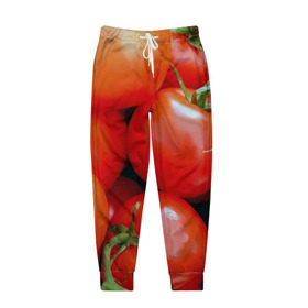 Мужские брюки 3D с принтом Томаты в Екатеринбурге, 100% полиэстер | манжеты по низу, эластичный пояс регулируется шнурком, по бокам два кармана без застежек, внутренняя часть кармана из мелкой сетки | дача | еда | зелень | красный | овощи | огород | помидоры | томаты