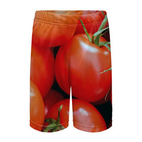 Детские спортивные шорты 3D с принтом Томаты в Екатеринбурге,  100% полиэстер
 | пояс оформлен широкой мягкой резинкой, ткань тянется
 | дача | еда | зелень | красный | овощи | огород | помидоры | томаты