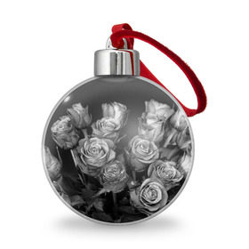 Ёлочный шар с принтом Черно-белые розы в Екатеринбурге, Пластик | Диаметр: 77 мм | Тематика изображения на принте: букет | цветы