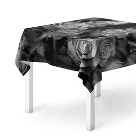 Скатерть 3D с принтом Черно-белые розы в Екатеринбурге, 100% полиэстер (ткань не мнется и не растягивается) | Размер: 150*150 см | Тематика изображения на принте: букет | цветы