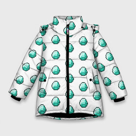 Зимняя куртка для девочек 3D с принтом Minecraft diamond в Екатеринбурге, ткань верха — 100% полиэстер; подклад — 100% полиэстер, утеплитель — 100% полиэстер. | длина ниже бедра, удлиненная спинка, воротник стойка и отстегивающийся капюшон. Есть боковые карманы с листочкой на кнопках, утяжки по низу изделия и внутренний карман на молнии. 

Предусмотрены светоотражающий принт на спинке, радужный светоотражающий элемент на пуллере молнии и на резинке для утяжки. | майнкрафт