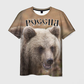Мужская футболка 3D с принтом Медведь Россия в Екатеринбурге, 100% полиэфир | прямой крой, круглый вырез горловины, длина до линии бедер | животные | медведь | мишка | россия